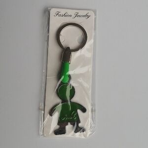 NWOT Keychain Aruba Souvenir Green Enamel Silvertone Accessory